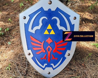 Escudo Hyliano de Link de The Legend of Zelda Twilight Princess, tallado en madera curva.