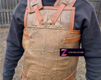 Brown Faux Leather Japanese Samurai Plated Armor Vest Costume Cosplay Adult Medium Size