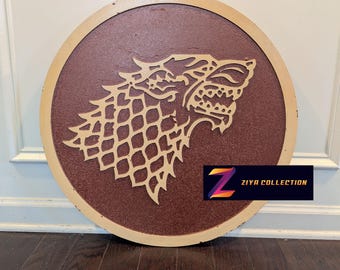 Escudo de madera redondo vikingo nórdico Fenrir Ragnarok Dire Wolf Decoración de pared