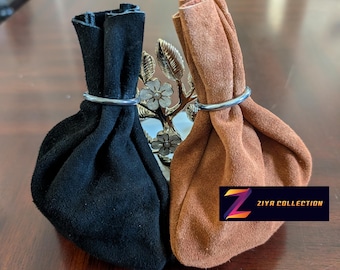 Suede Leather Medieval Knight Peasant Ring Loop Coin Purse Pouch Wallet Bag Costume Cosplay