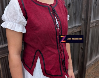 Red Burgundy Victorian Women’s Vest Renaissance Costume Cosplay Medium Adult Size