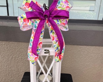 Floral Lantern Bow, Medium Spring Bow, Colorful Garden Ribbon Bow, Mailbox Bow, Wreath Bow, Spring Porch Decor, Front Door Accent Bow