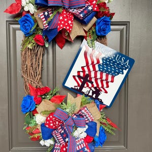 Patriotic Wreath, Memorial Day Wreath, 4th of July Decor, Americana Wreath, God Bless USA, Military Tribute, Front Door Wreath, Military