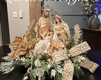 Custom Order for Gold Nativity Centerpiece- Nativity Centerpiece, Christmas Table Decor, Holy Family