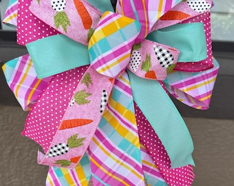 Easter Bow, Medium Easter Bunny lantern Bow, Easter Porch Decor Bow, Mailbox Bow, Spring Wreath Bow, Pastel Easter Ribbon Bow