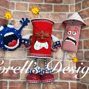 Patriotic Bomb squad wreath attachment, firecracker, bottle rocket, cannon ball, fireworks attachment, wreath embellishment