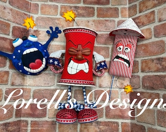 Patriotic Bomb squad wreath attachment, firecracker, bottle rocket, cannon ball, fireworks attachment, wreath embellishment