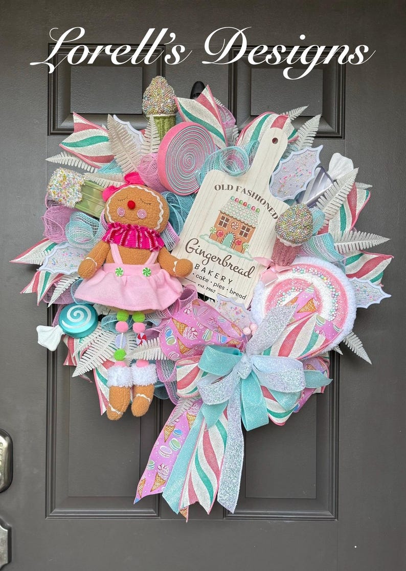 Candyland Gingerbread Wreath, Pastel Christmas Wreath, Holiday Front ...
