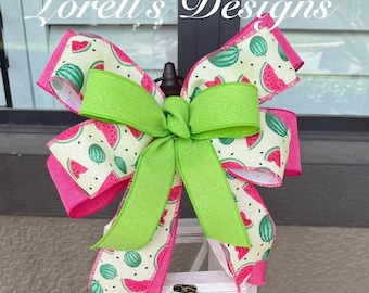 Small Watermelon Bow, Summer Lantern Bow, Watermelon Ribbon Bow, Mailbox Bow, Wreath Accent Bow, Summer Porch Decor, Front Door Bow