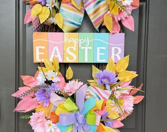 Easter grapevine wreath, Colorful Easter wreath, bright wreath, daisies wreath, Easter Wreath, Spring Front Door Decor, Pastel Floral