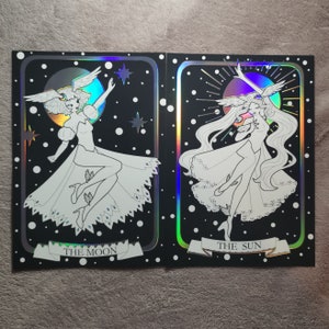 Holographischer Tarot ähnlicher Druck - Sonne und Mond