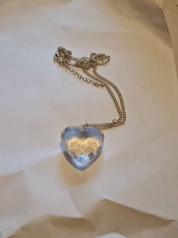Heart Necklace With Long Silver Tone Chain Beautifully Cut