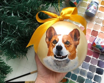 Custom pet portrait Ornament Christmas ball Dog art Personalised hand painted bauble Cat memorial ornament