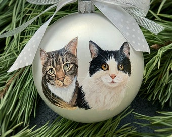 Custom pet portrait Ornament Christmas ball Dog art Personalised hand painted bauble Cat memorial ornament