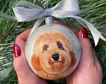 Custom pet portrait Ornament Christmas ball Dog art Personalised hand painted bauble Cat memorial ornament Labradoodle