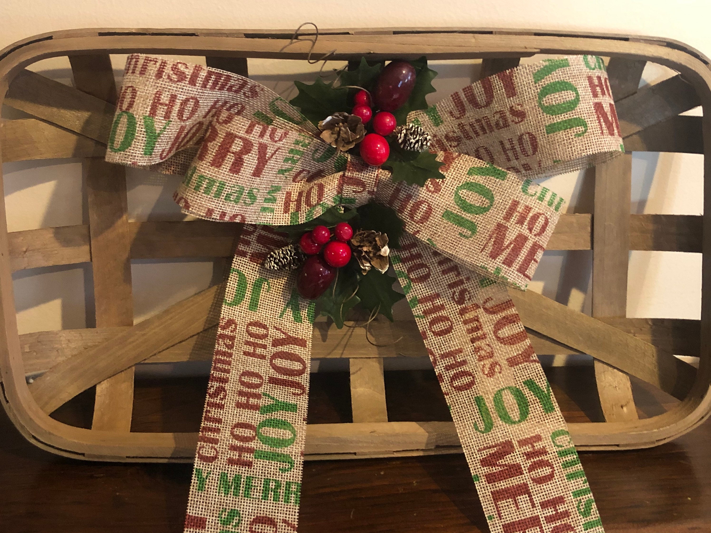 Christmas ribbon Wooden Wall Basket berries and pine Etsy