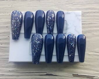 Blue And Gold Nails Etsy