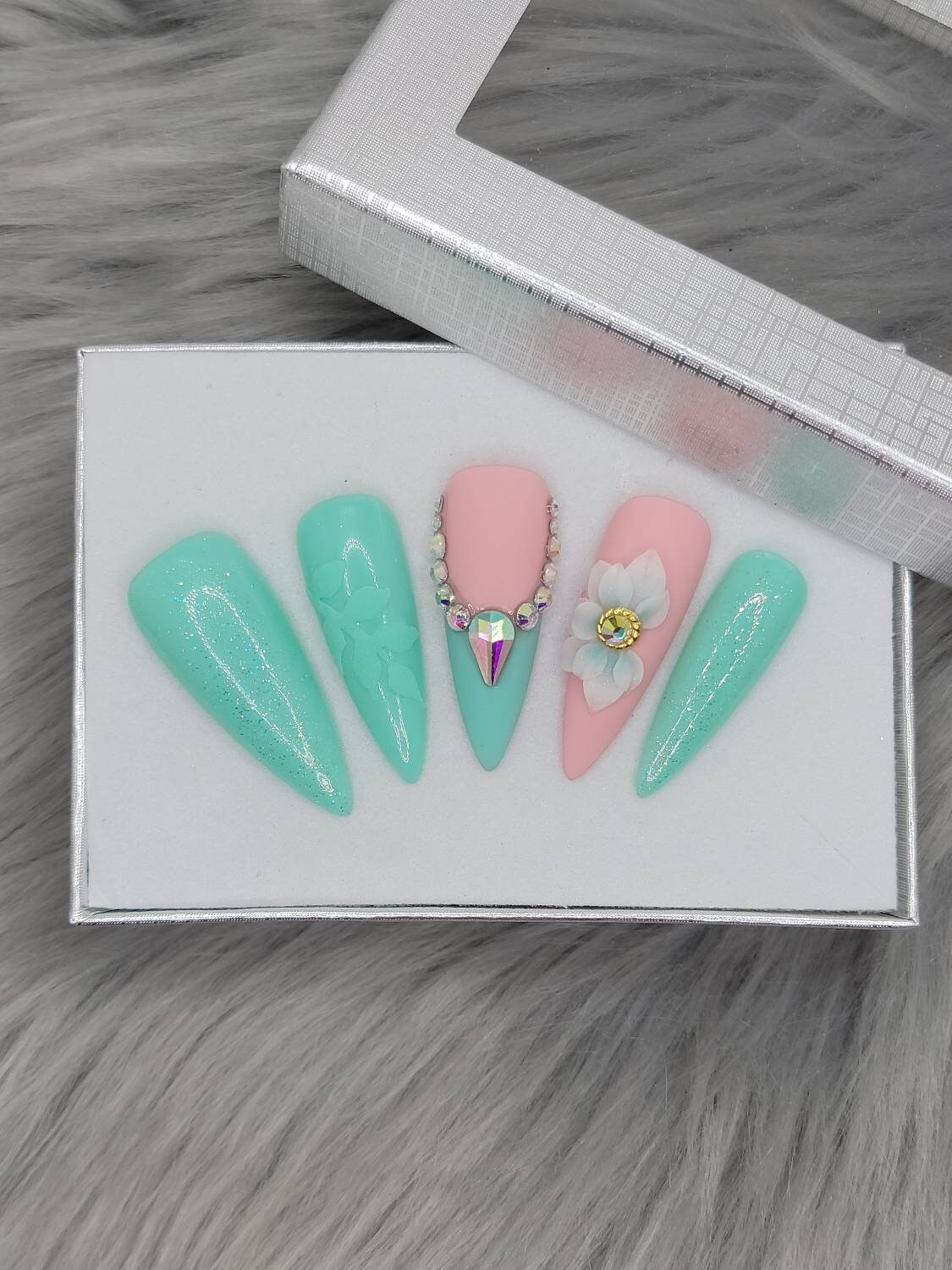 Mint Green Stiletto Nails