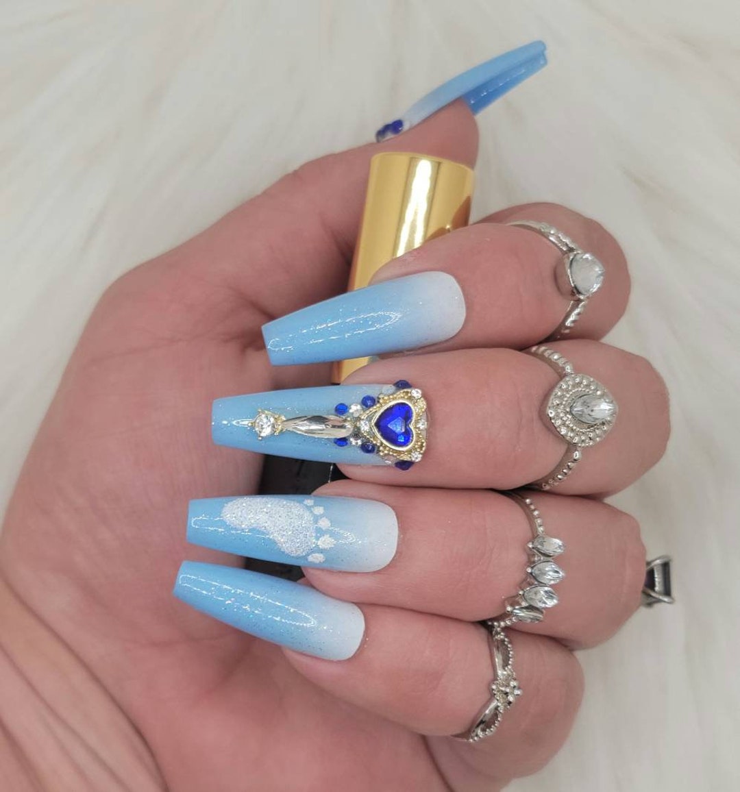 Presson Nails, Baby Shower Nails, Baby Boy Nails, Blue Nails, Baby Feet, Baby Shower Bling, Gel