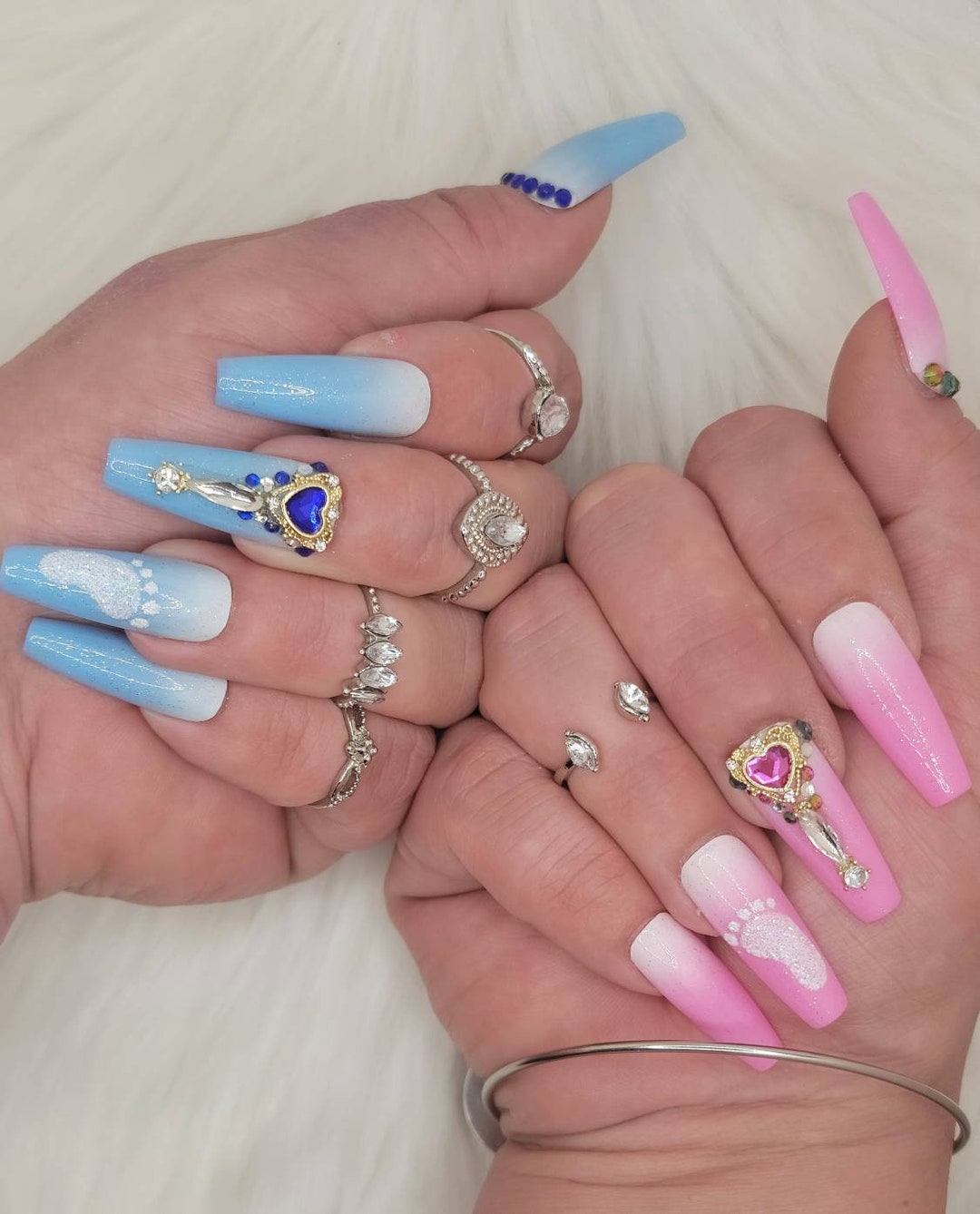 Press On Nails Baby Shower Nails Gender Reveal Nails Pink Etsy 日本