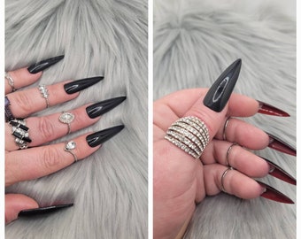 Black stiletto Press on nails,  Extra Long press-on nails, redbottoms, black and red nails, red bottom nails, stiletto nails, Halloween nail