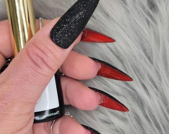 Redbottom press on nails, sugar glittered Red bottom press-ons, black nails, Gothic nails, witchy nails, Halloween nails, black and red nail