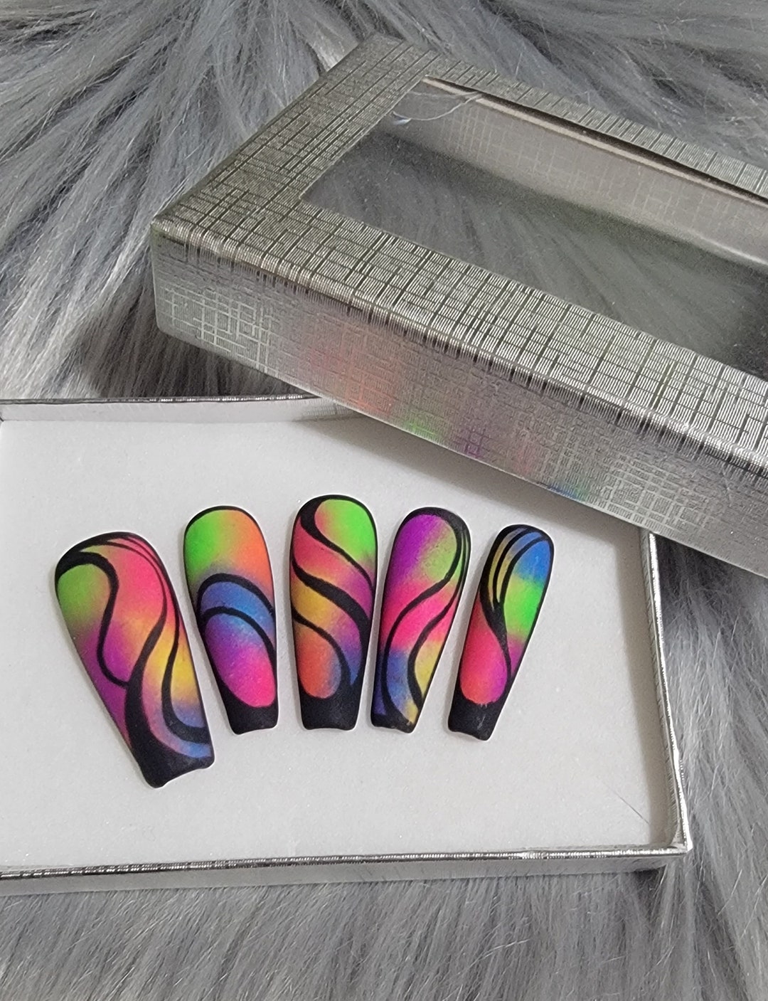 Neon Press-on Nails, Matte Rainbow Press-ons, Glue-on, Handpainted Nail ...