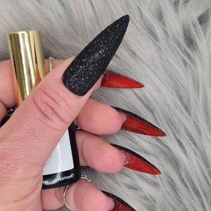 Redbottom Press on Nails Sugar Glittered Red Bottom Press ons Black Nails Gothic Nails Witchy Nails Halloween Nails Black and Red Nail Etsy UK