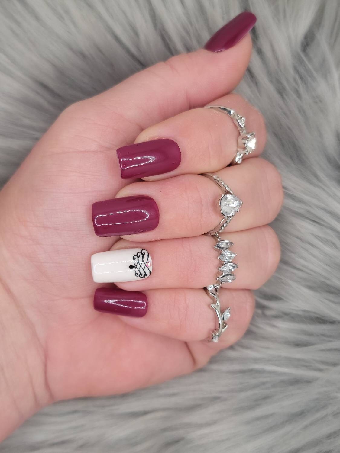 Burgundy Fake Nails - Etsy