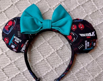 Webslinger Mouse Ears, Teal Bow, Avengers Campus Headband