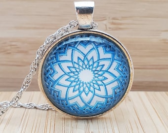 Celtic Knot Pendant, Silver Necklace, Irish Art, Blue Bohemian Necklace