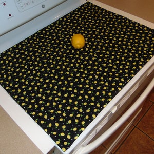 Couvercle et protection pour poêles en vitrocéramique Matelassé / Toile 100 % coton Couleur Noir/Citrons