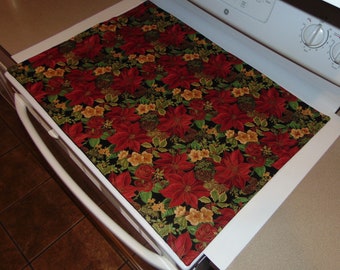 Quilted/Canvas Glass Stove Top Cover and Protector  for Electric Stove Cooktop Color Christmas  Flowers