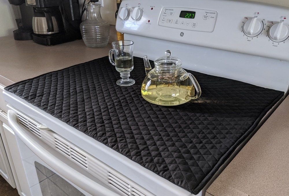 Glass Top Stove Cover and Protector Quilted Material Color Black Custom  Sizes
