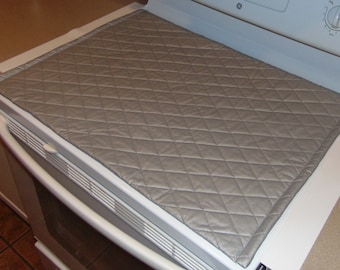 Glass Top Stove Cover and Protector Quilted / Canvas Material Color Silver Grey