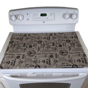 Couvre-réchaud et protecteur en verre matelassés/toile 100 % coton chic français sur tissu noir