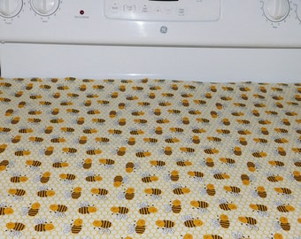 Glass Top Stove Cover and Protector Quilted / Canvas Material 100% Cotton Color Honeycombs and Cute Bees