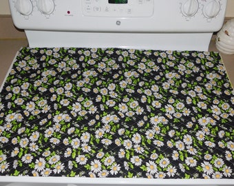 Glass Top Stove Cover and Protector Quilted Material 100% Cotton Color Chamomiles/Black
