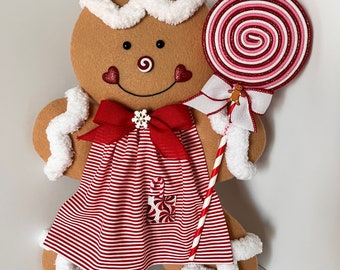 PREORDER Peppermint Gingerbread Girl Wreath Attachment for a Candy Christmas Wreath, Gingie Lovers, #WAAM