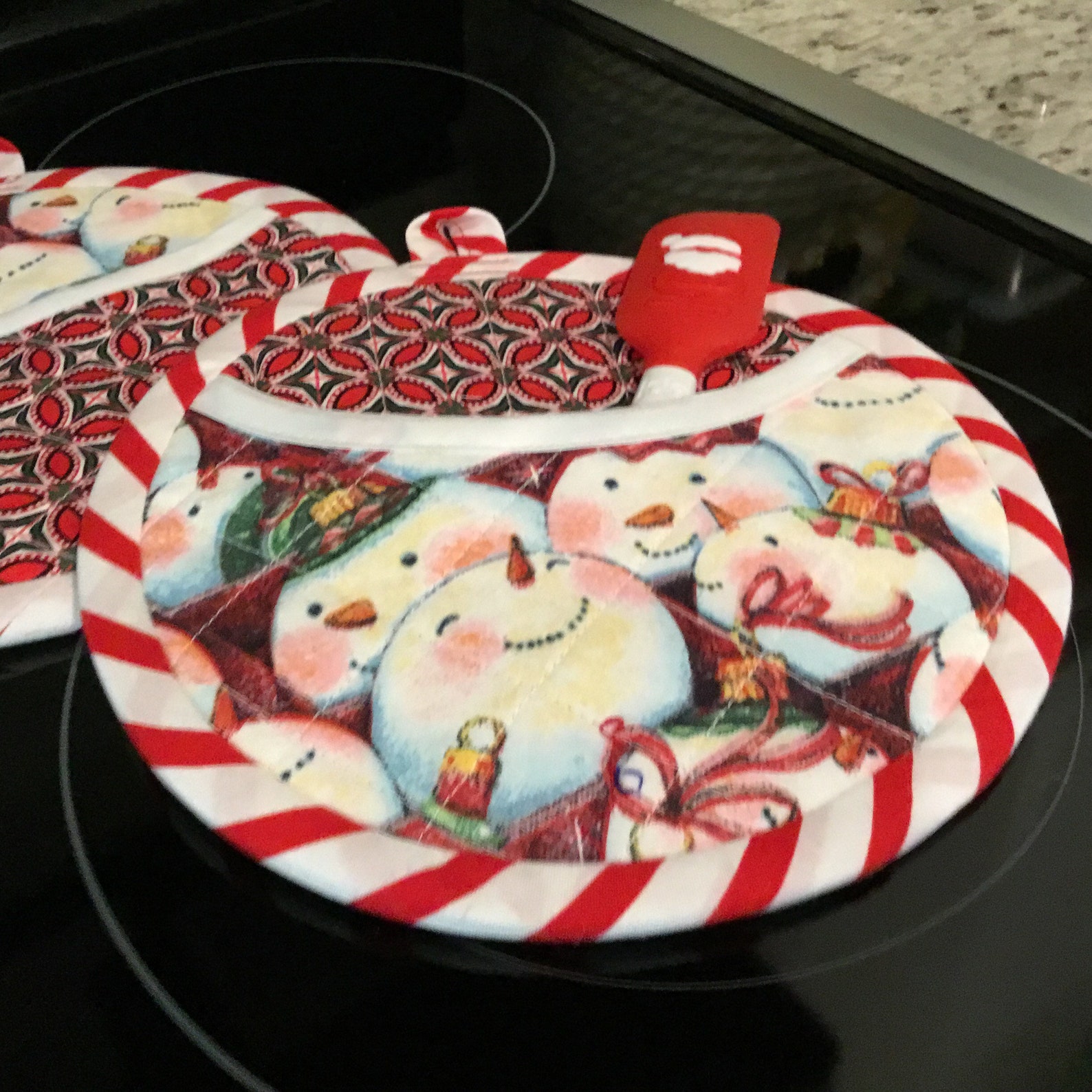 Snowman Potholders Handmade Quilted With Pocket Peppermint Etsy