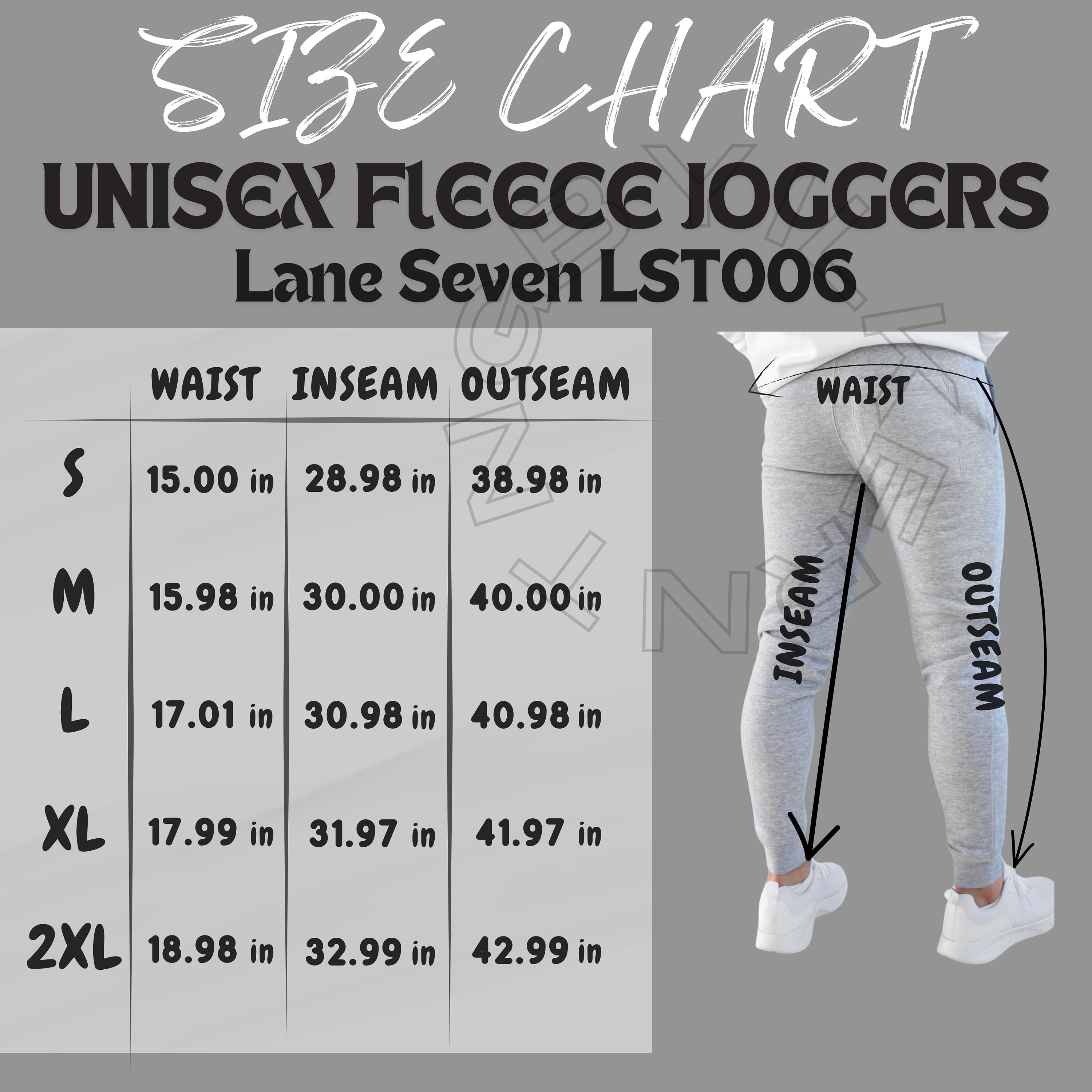 Unisex Fleece Joggers Size Chart | Size Chart for Unisex Fleece