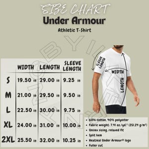 Under Armour Size Chart | Size Chart for Athletic T-Shirt | Under Armour Athletic T-Shirt Mockup and size chart | T-shirt Size Chart