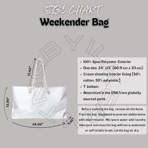 Weekender Bag Size Chart | Weekender Bag Mockup and size chart | Printify Weekender Bag sizing | Bag sizing | Weekender Bag sizing