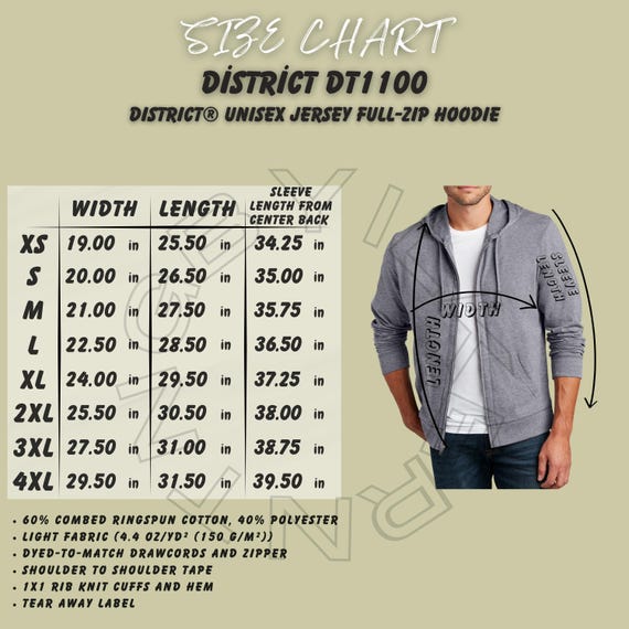 Hoodie Size Chart I District DT1100 Size Chart | Size Chart