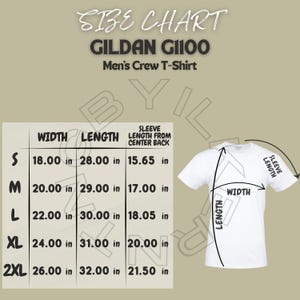 Gildan G1100 Size Chart | Size Chart for Men&#39;s Crew T-Shirt | Gildan GIL1100 Mockup and Size Chart | Gildan Size |  T-shirt Size Chart