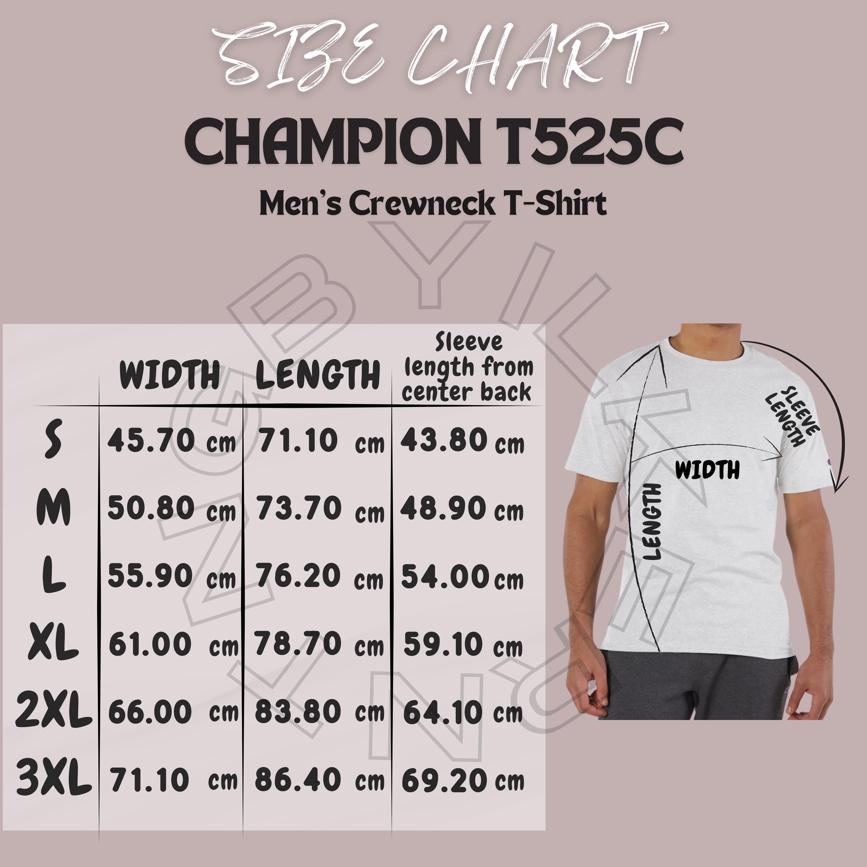 T-shirt Size Chart I Champion T525C Size Chart | Men's Crewneck T