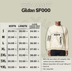 Gildan SF000 Size Chart | Gildan SF000 Mockup and size chart | Gildan SF000 Sizing | Midweight Softstyle Fleece Crewneck Sweatshirt sizing