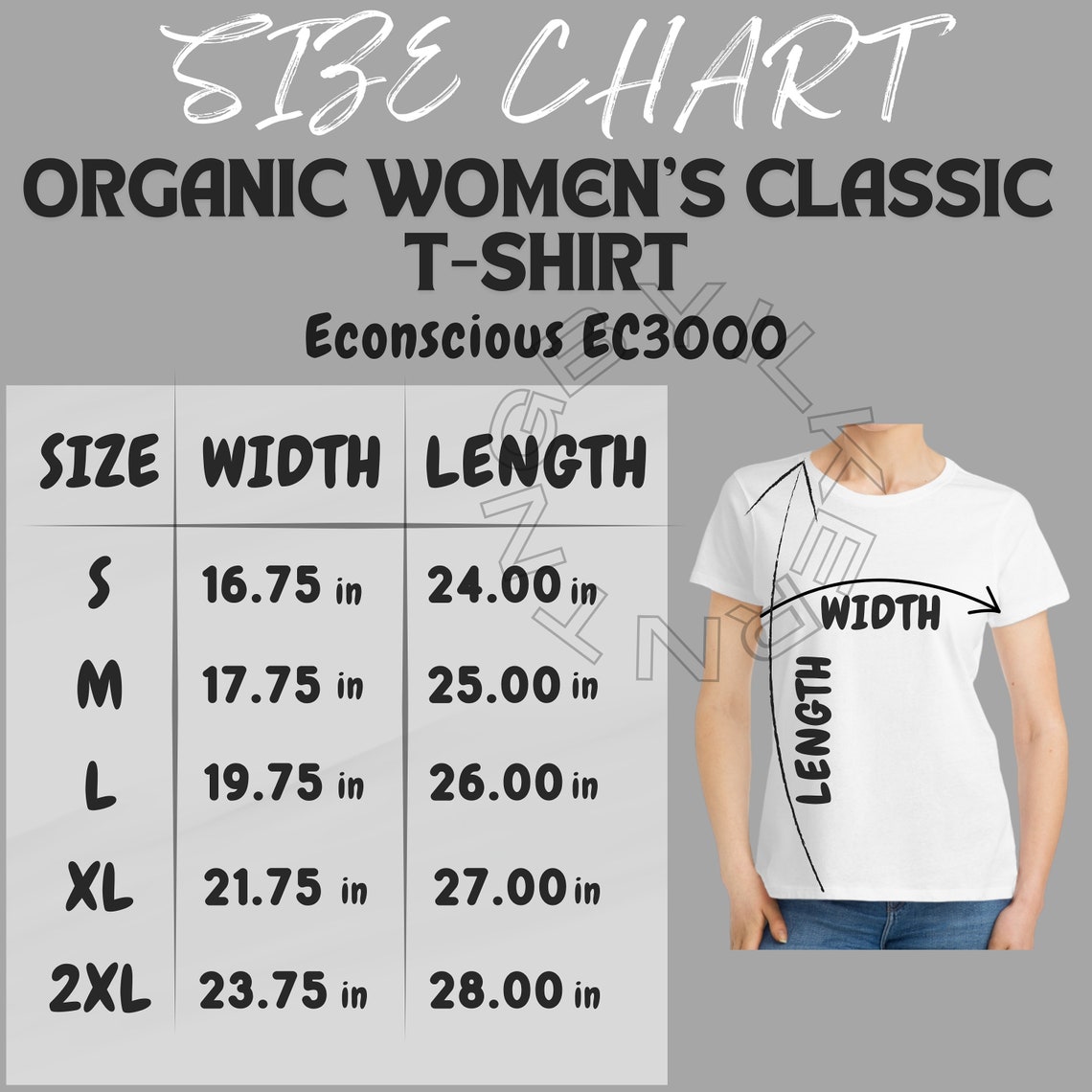 Econscious EC3000 Size Chart | Size Chart for Organic Women's Classic T ...