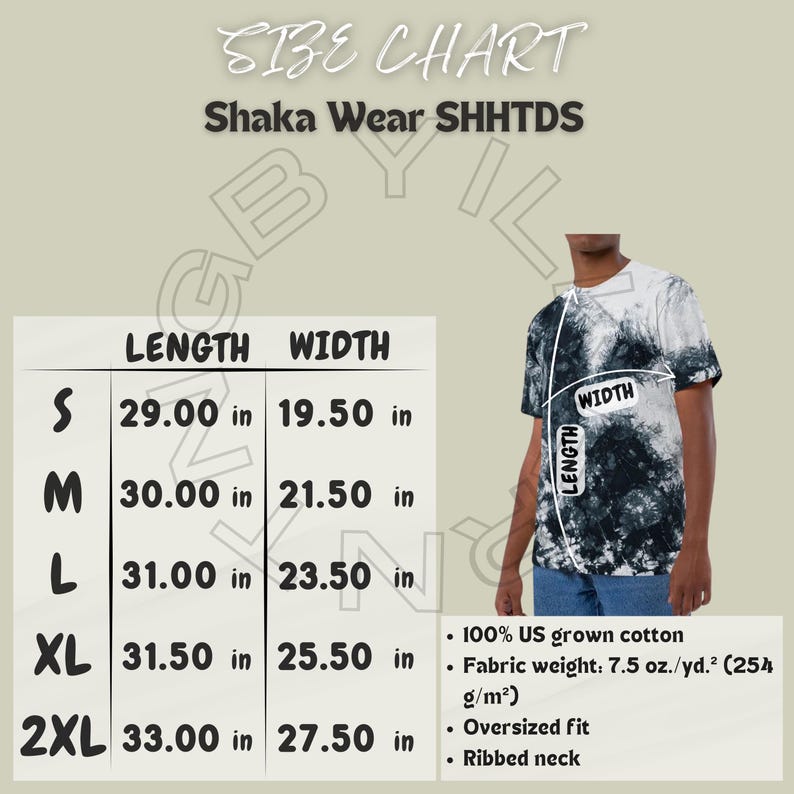 Shaka Wear SHHTDS Size Chart Size Chart for Oversized Tiedye Tshirt