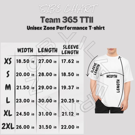 Team 365 TT11 Size Chart | Unisex Zone Performance T-shirt Size
